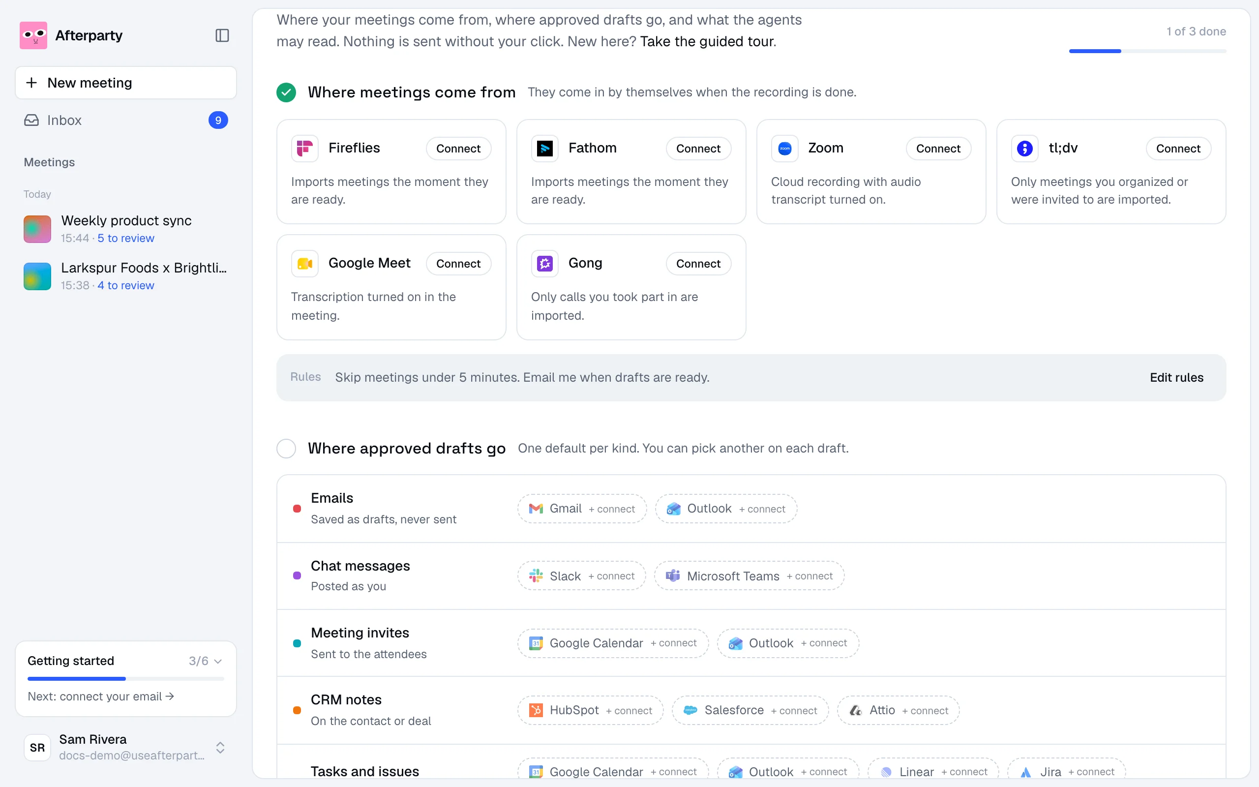 Where approved drafts go: one row per kind of draft with the apps it can go to